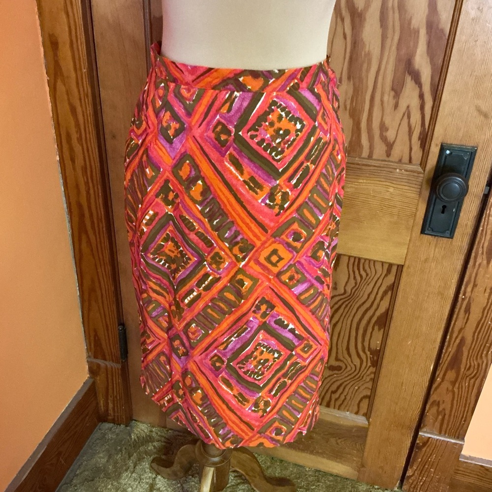 Vintage 1960s Day Glow Geometric Skirt | Psychedelic Pink Orange Mod Skirt - Picture 5 of 12